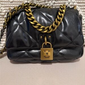 Steve Madden Black Quilted Bag with Gold Chain